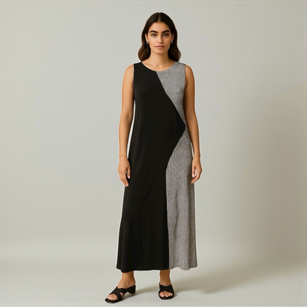 🖤 Vintage Anthony Richards Striped Black &‎ White Sleeveless Maxi Dress L